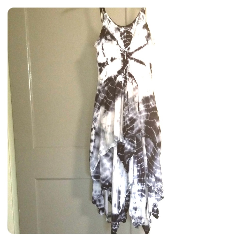 Tie-dyed style, mid-evil looking; dress
